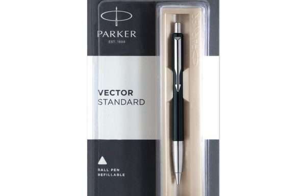Caneta Esferográfica Parker Vector Standard Cromada, Preta
